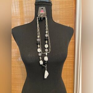 Paparazzi Silver and Cream Dangle Necklace and Earring Set